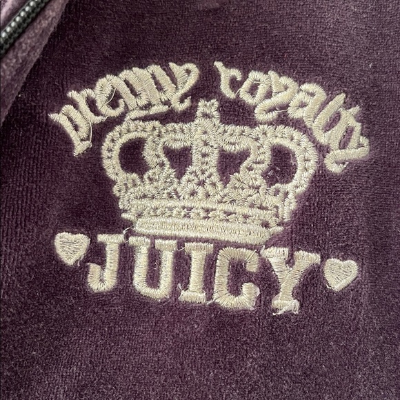 2-PC JUICY👑COUTURE Eggplant Velour Hooded Embroidered Tall Tracksuit - Picture 4 of 16